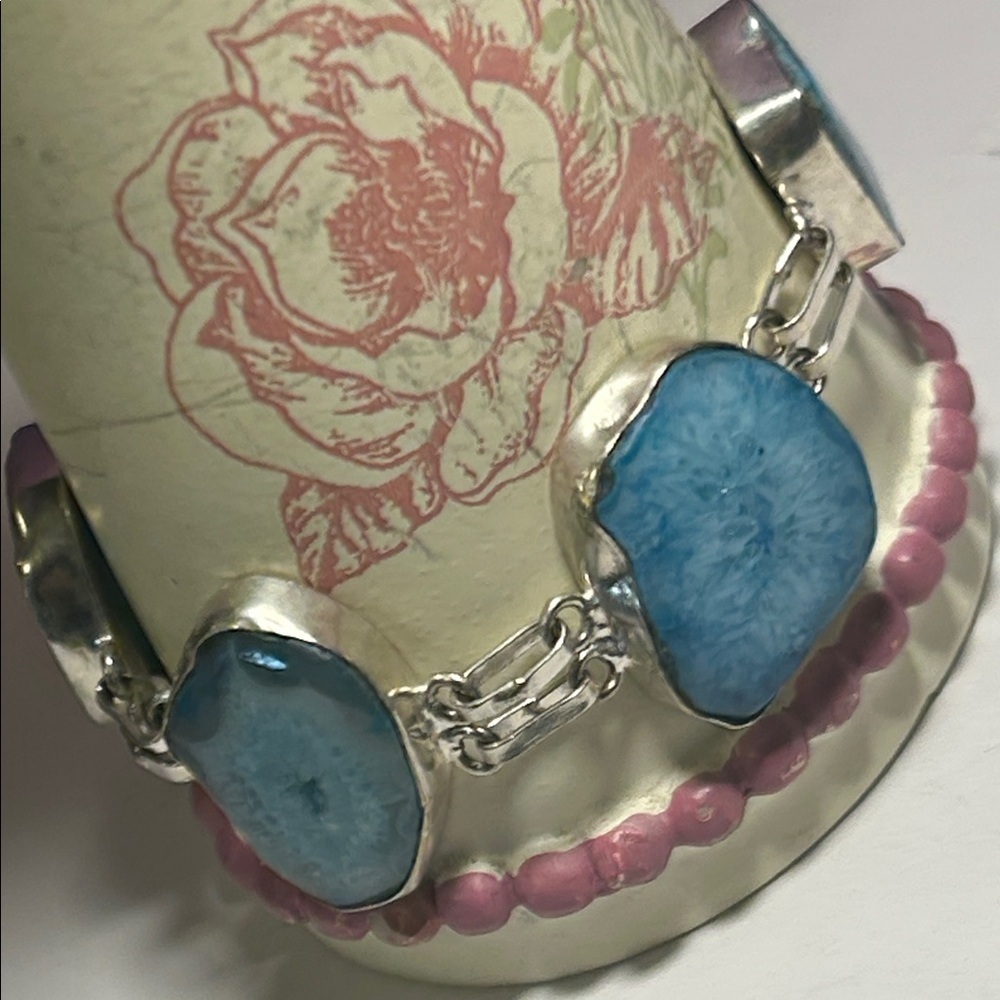 Sterling Blue Druzy Agate Gemstone Bracelet - Picture 5 of 11